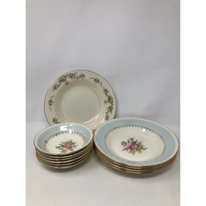 Vintage Eggshell Georgian Blue Rim 6 Fruit Bowls 5 Luncheon Plate/Bowls